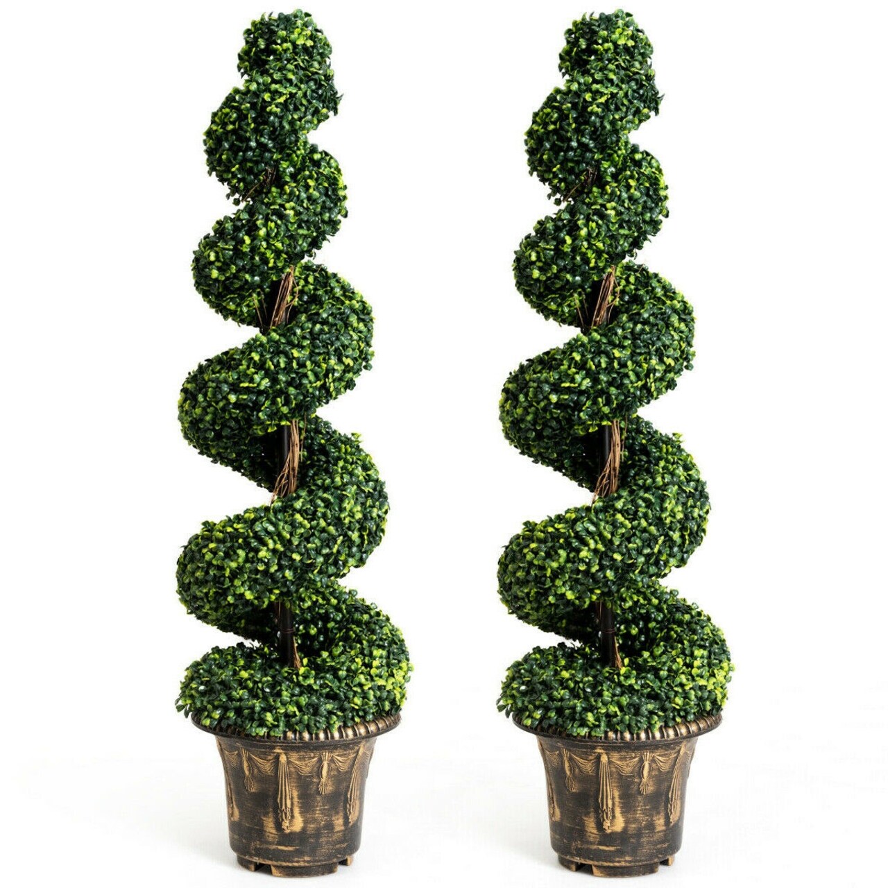 Set of 2 4FT Artificial Boxwood Spiral Topiary Trees for Indoor Outdoor Decor